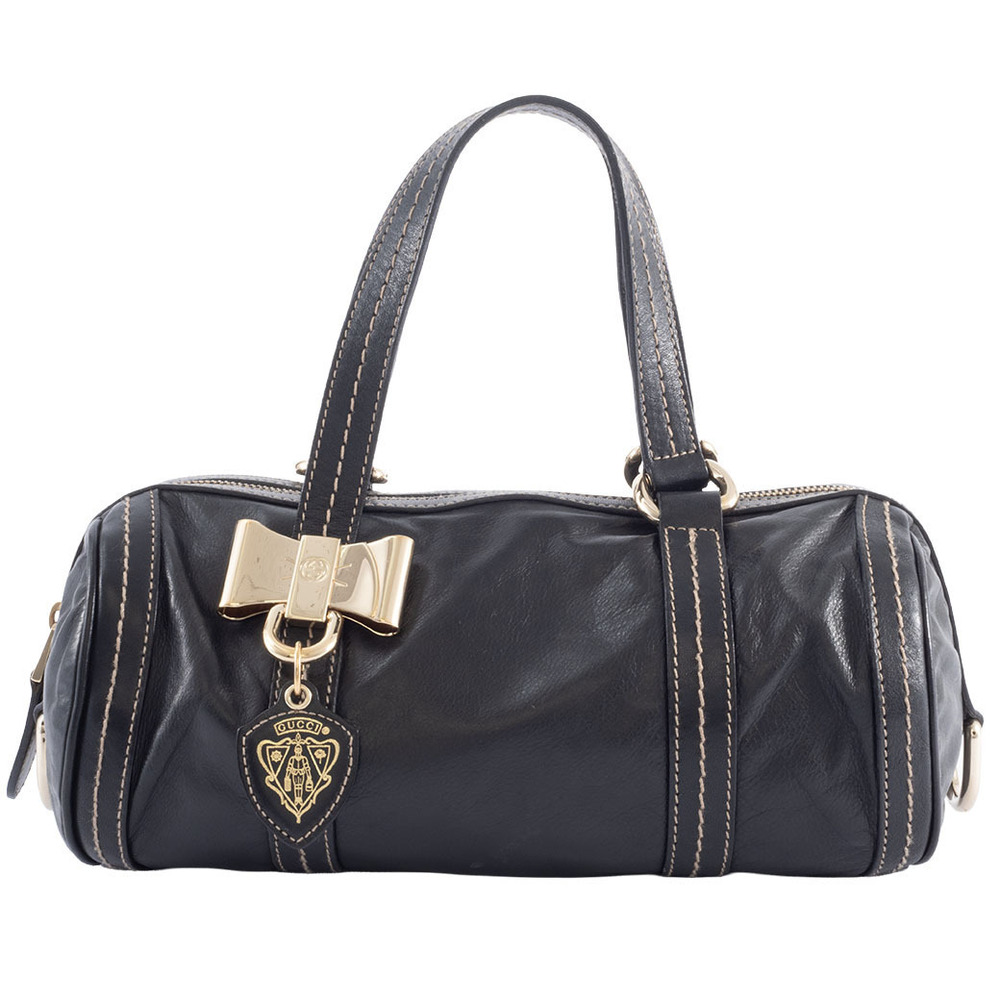 Gucci bag Boston leather black ribbon Hysteria